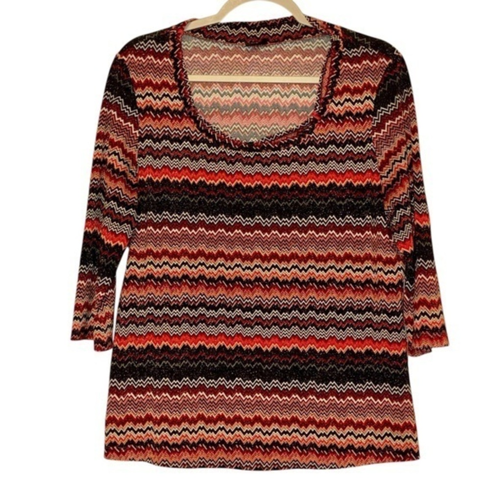 Tribal Scoop Neck Stretch Multicolor Fall Colors Chevron Top Style 48910-633
